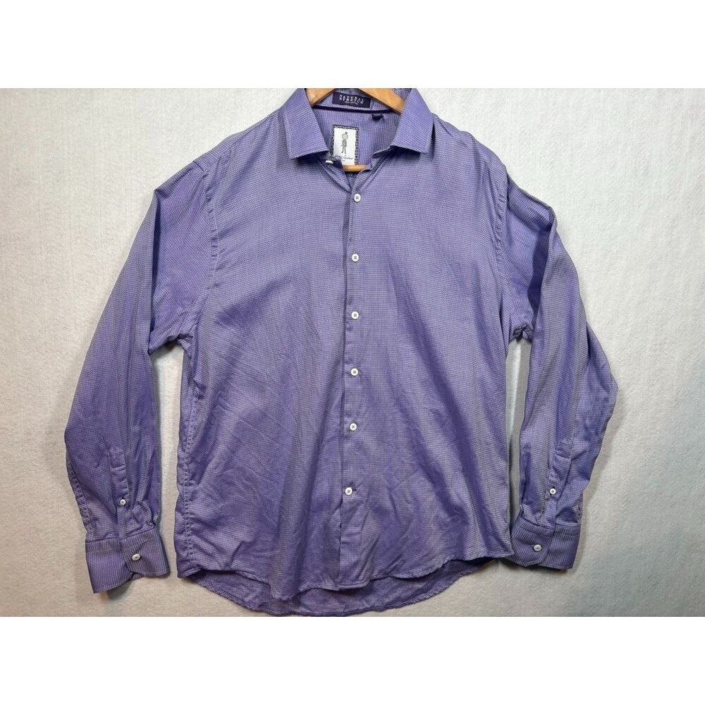 Robert Graham Mens Dress Shirt Tailored Fit Cotton Purple Geometric Large 16-1/2
